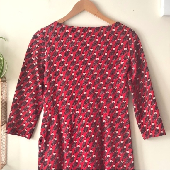 Boden Poinsettia Regal Owl Penny Jersey Knit Dress With Pockets 100% Cotton 4P - Picture 7 of 12